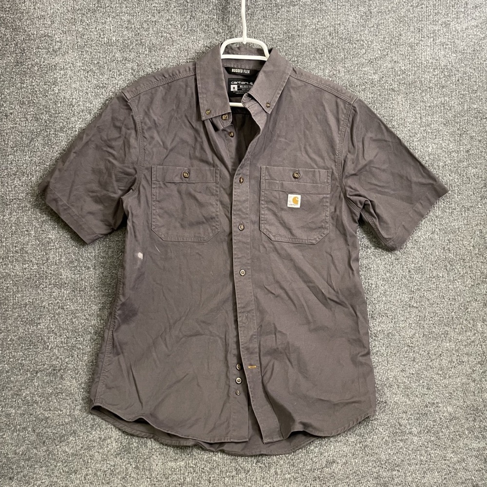 Carhartt Rugged Flex Short Sleeve Button Shirt Mens Sz M Gray Canvas 103555